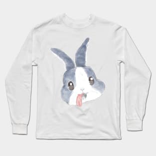 Bunny Tongue Blue Rabbit Head Long Sleeve T-Shirt